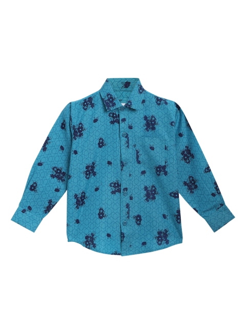 

Kidling Boys Turquoise Blue & Black Regular Fit Printed Casual Shirt