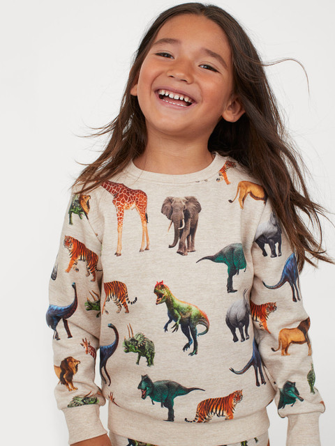 

H&M Girls Beige Printed Sweatshirt