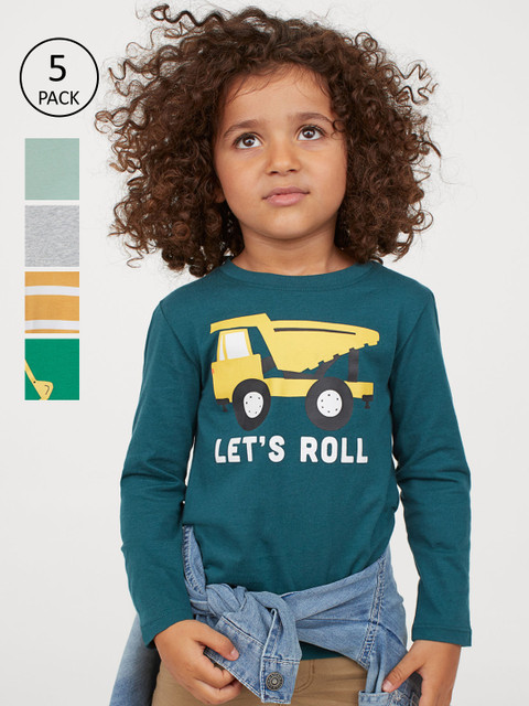 

H&M Boys 5 Pack Jersey Tops, Green
