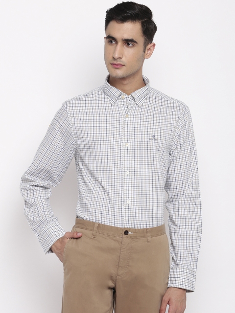 

GANT Men White & Blue Slim Fit Checked Semiformal Shirt