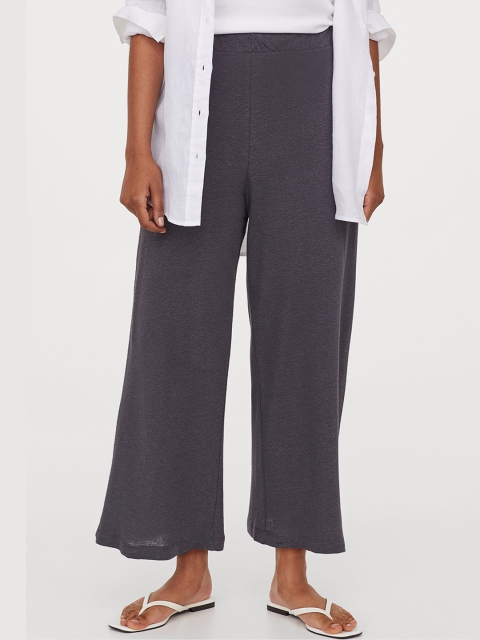 

H&M Women Grey Solid Wide Jersey Trousers