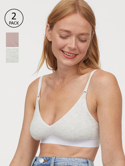 

H&M Grey & Pink Solid MAMA 2-Pack Nursing Bras