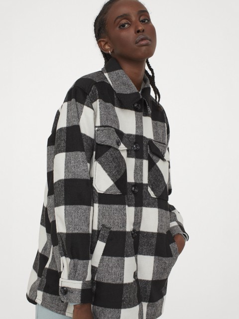 

H&M Women Black Checked Oversized shacket, Multi