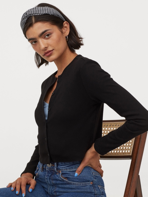

H&M Women Black Solid Long Sleeved Jersey Top