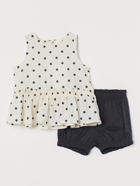 

H&M Girls Off-White & Black Printed 2-Piece Cotton Set