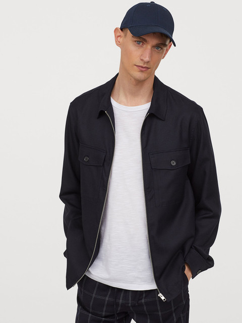 

H&M Men Blue Solid Twill Shacket