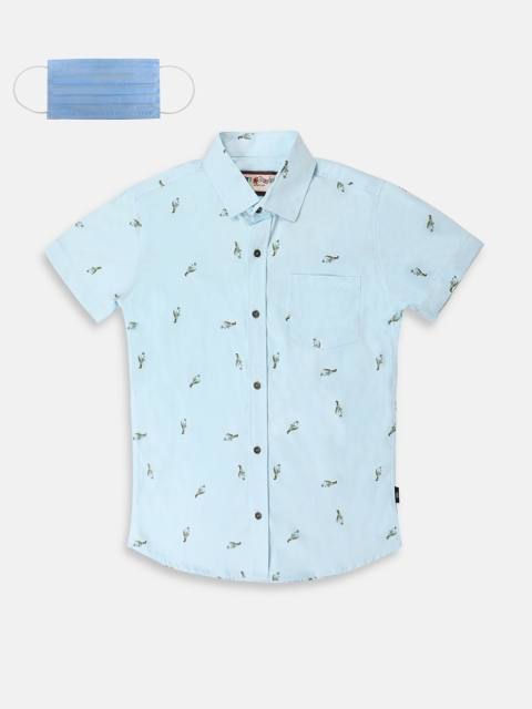 

Lil Tomatoes Boys Blue Regular Fit Printed Casual Shirt