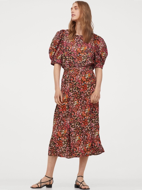 

H&M Black & Orange Patterned Skirt