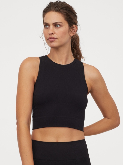

H&M Women Black Solid Seamless Sports Crop Top