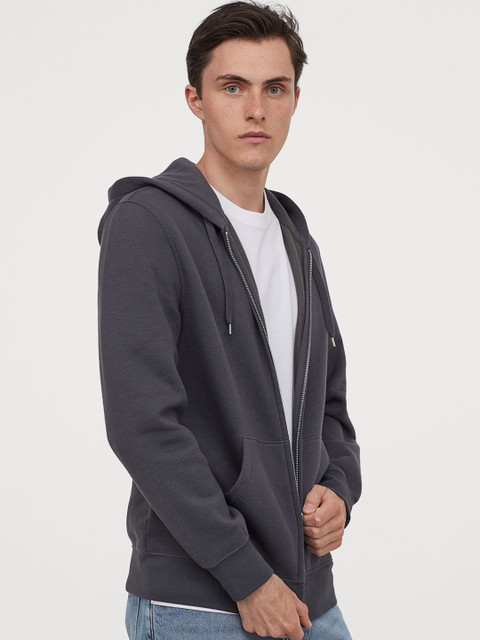 

H&M Men Grey Hooded Jacket Regular Fit