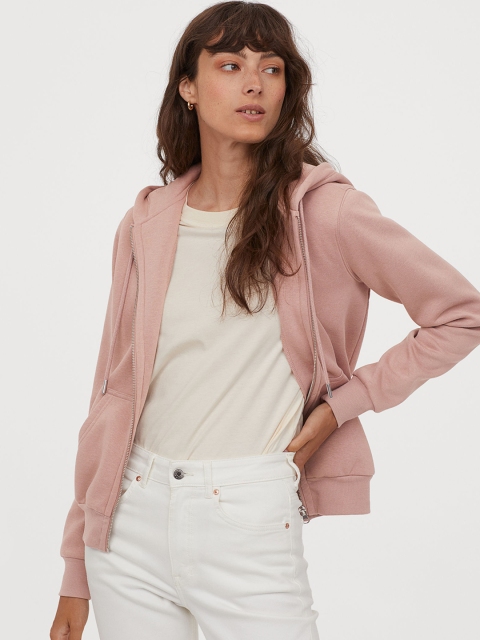 

H&M Women Pink Solid Hooded Jacket