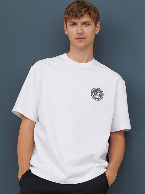 

H&M Men White Solid Heavy Cotton Jersey T-Shirt