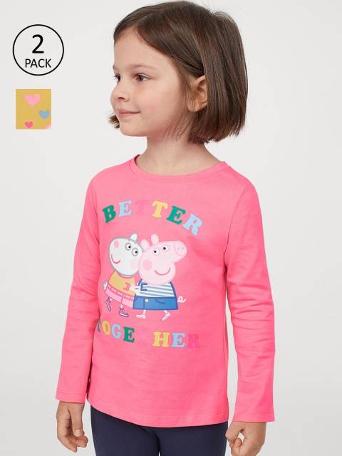 

H&M Girls Pink & Mustard Yellow 2-Pack Printed T-shirt