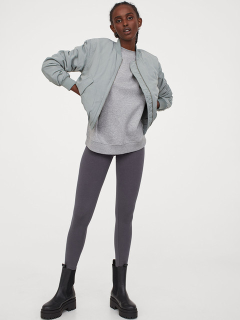 

H&M Women Grey Solid Jersey Leggings