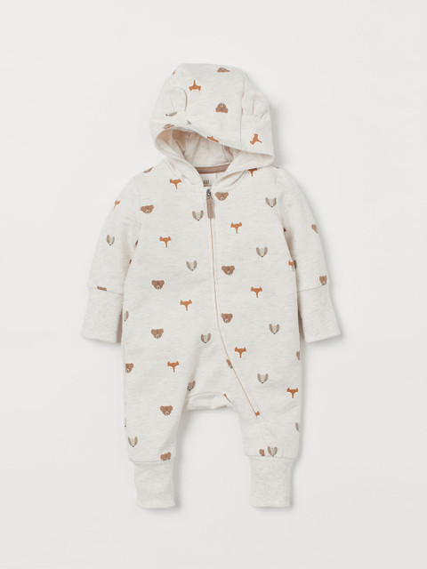 

H&M Infant Off White Printed Cotton-blend All-in-one Suit
