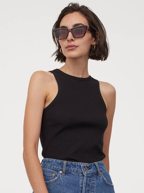 

H&M Women Black Ribbed Vest Top