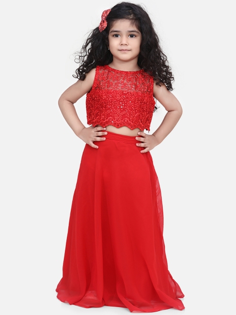 

AWW HUNNIE Girls Red Lace Top with Skirt