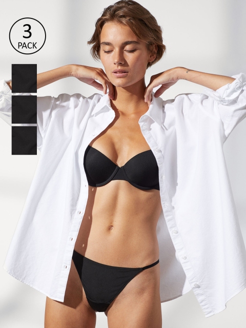 

H&M Women 3-Pack Microfibre Thong Briefs, Black
