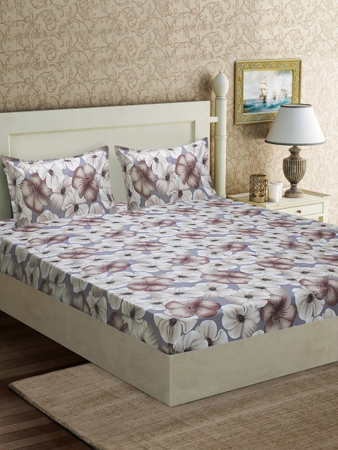 

Good Homes by Home Candy Grey & Brown Floral 1 Queen Bedsheet with 2 Pillow Covers
