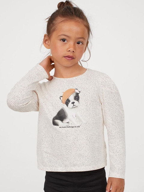 

H&M Girls Printed Puff Sleeved Jersey Top, White