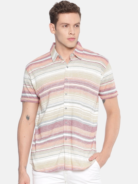 

T-Tog Men Pink & White Slim Fit Striped Casual Shirt