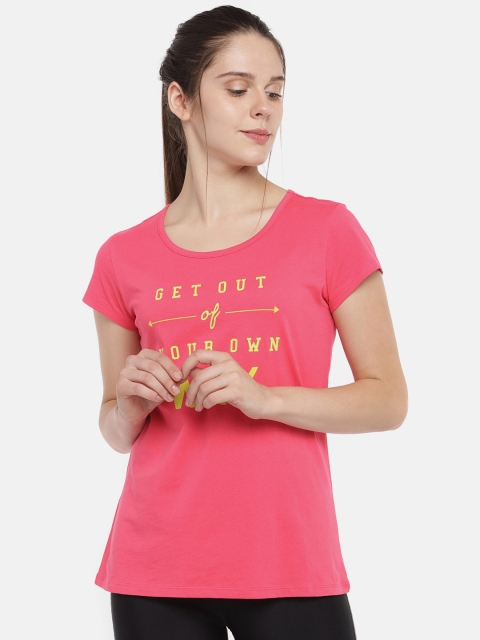 

Ajile by Pantaloons Women Coral Red Printed Round Neck Pure Cotton T-shirt