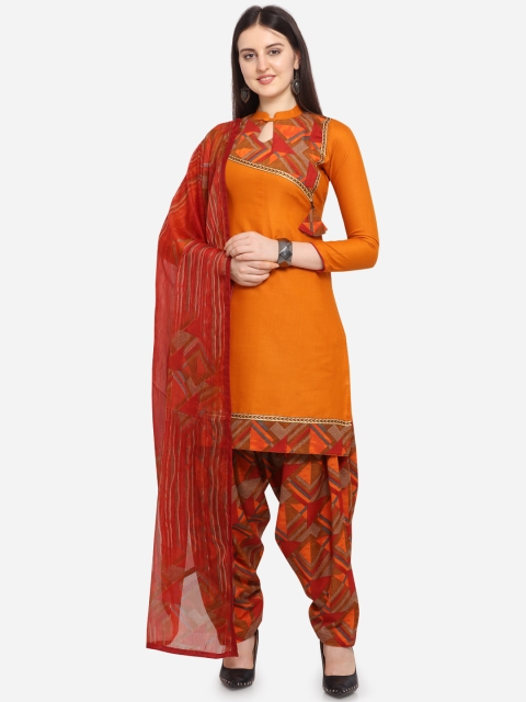 

Ethnic Junction Orange & Rust Brown Printed Unstitched Dress Material