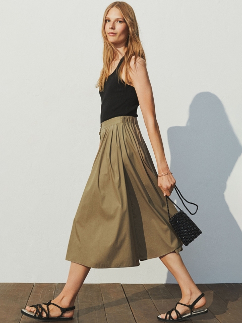 

H&M Women Olive Green Button-Front Cotton Skirt