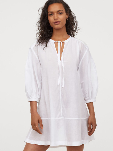 

H&M Women White Solid Cotton tunic