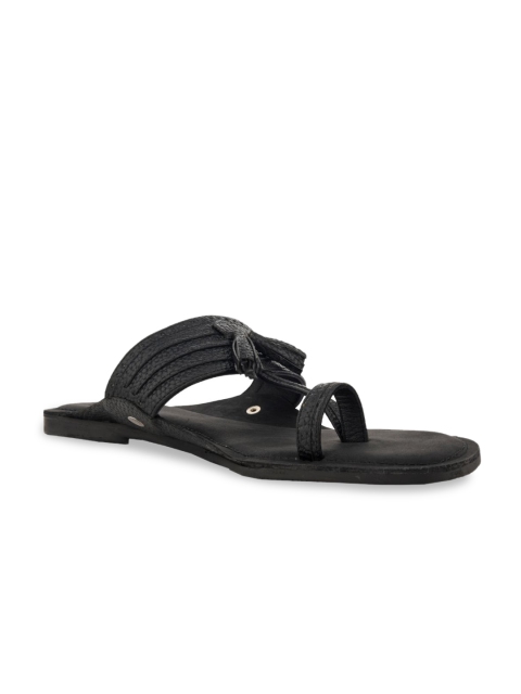

SKO Men Black Solid Leather Comfort Sandals