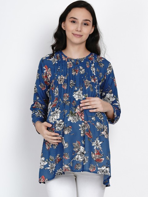 

Mine4Nine Women Blue Printed A-Line Maternity Top