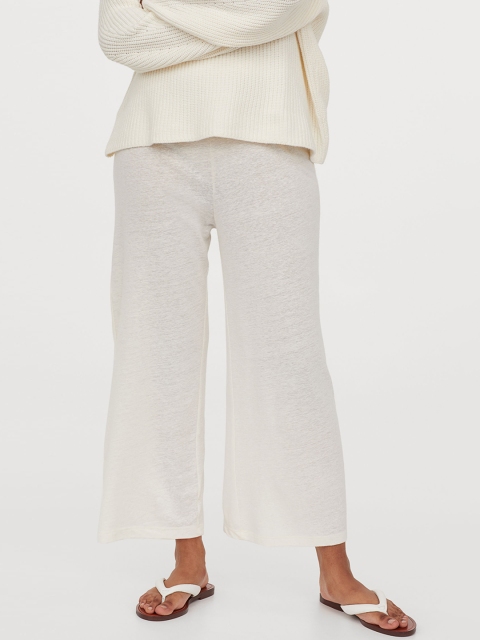 

H&M Women White Loose Fit Solid Parallel Trousers