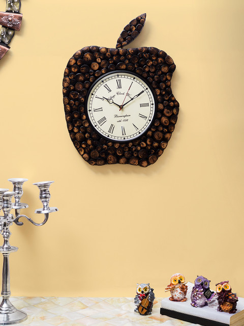 

Golden Peacock Brown & White Wooden Apple Shape Wall Clock