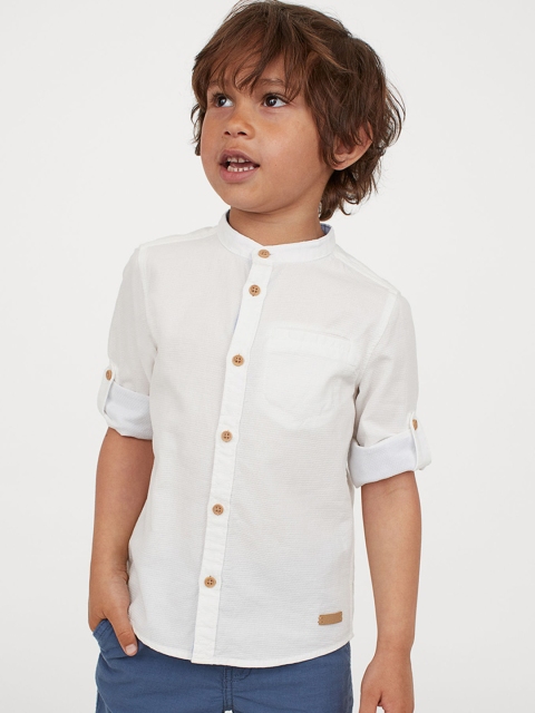 

H&M Boys White Solid Grandad Shirt