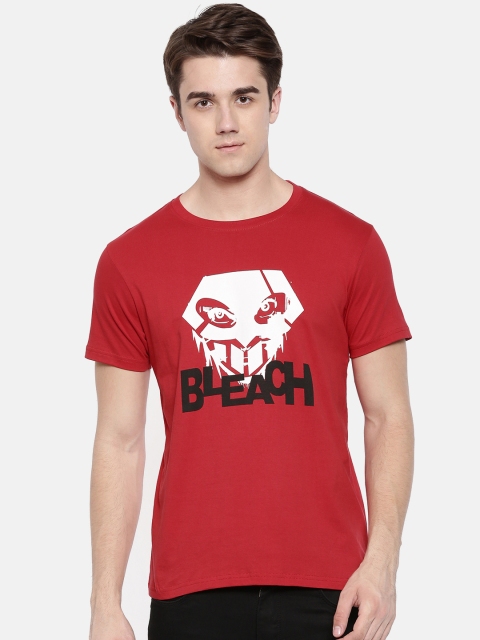 

Bushirt Men Red Bleach Printed Round Neck T-shirt
