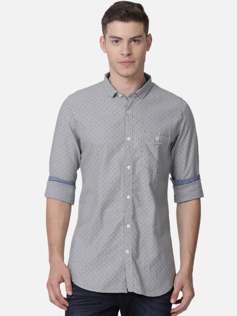 

Mucho Solo Men Grey Slim Fit Printed Casual Shirt