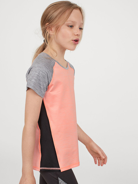 

H&M Girls Peach & Grey Colourblocked Sports Tshirt