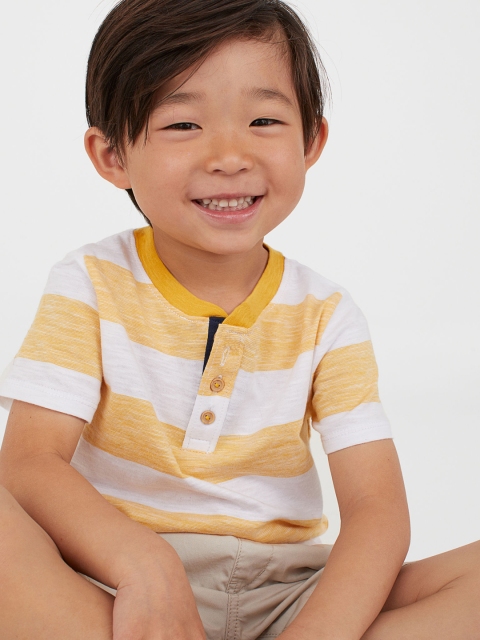 

H&M Boys White & Yellow Cotton Jersey Henley T-Shirt