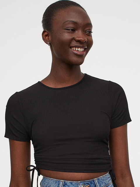

H&M Women Black Solid Ribbed Top