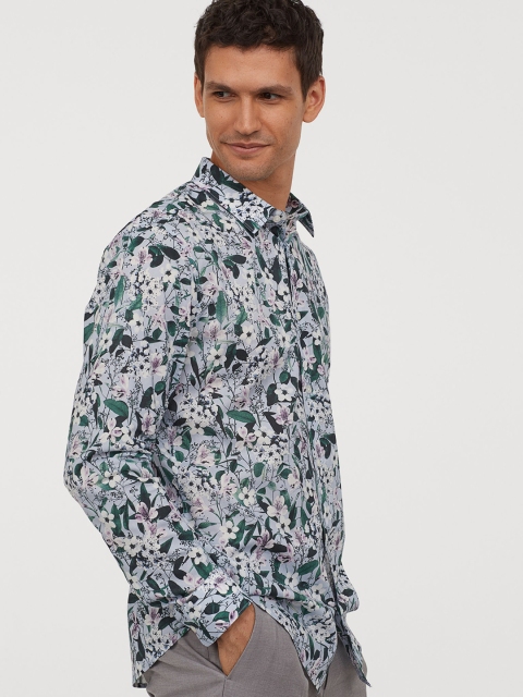 

H&M Men White & Green Regular Fit Printed Casual Shirt