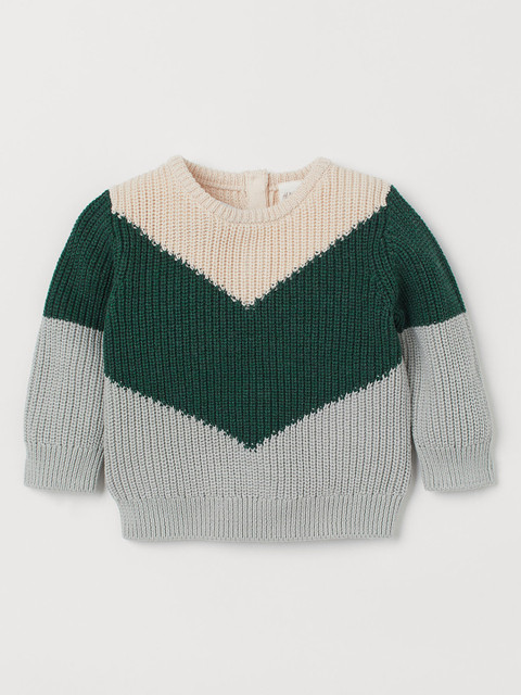 

H&M Kids Grey & Green Rib-Knit Jumper