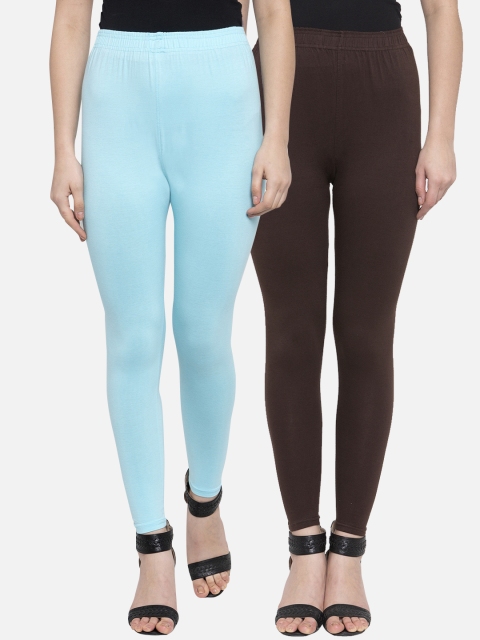 

TAG 7 Women Pack Of 2 Solid Ankle-Length Leggings, Blue