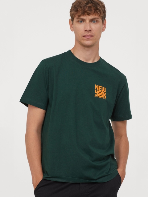 

H&M Men Green Printed T-shirt
