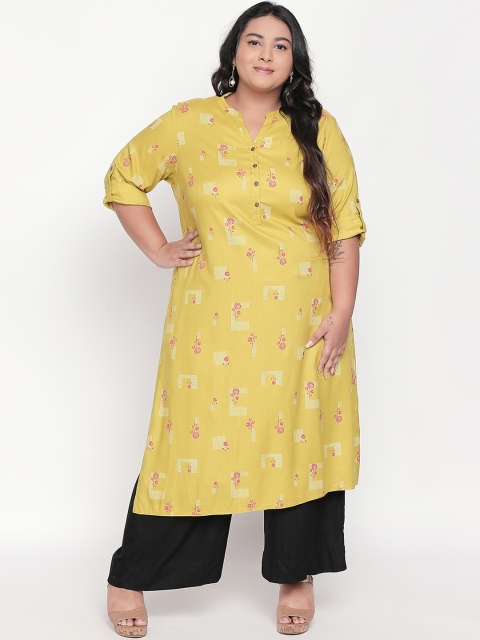 

RANGMANCH PLUS by Pantaloons Women Yellow Printed Straight Kurta