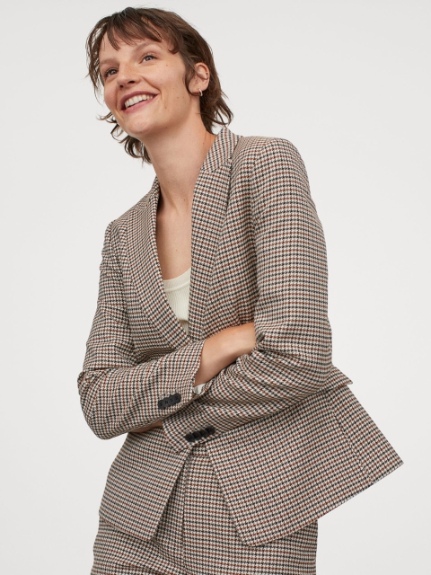 

H&M Women Beige Self Design Fitted Jacket