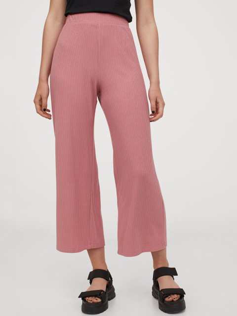 

H&M Women Pink Ribbed Trousers