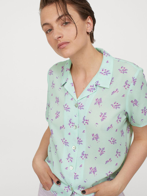 

H&M Women Sea Green Printed Resort Shirt