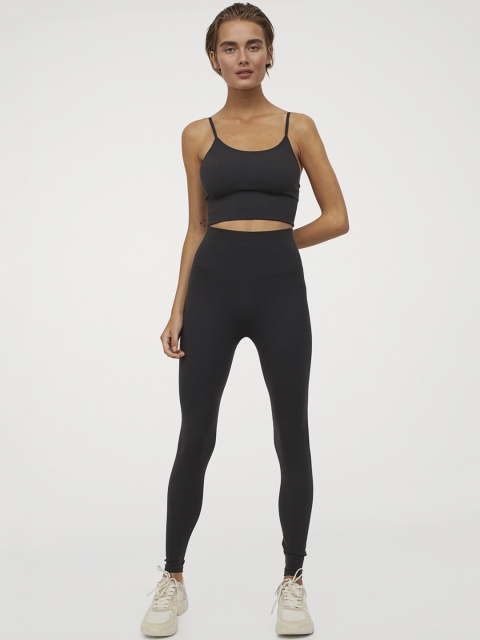 

H&M Women Black Solid Seamless Sports Tights