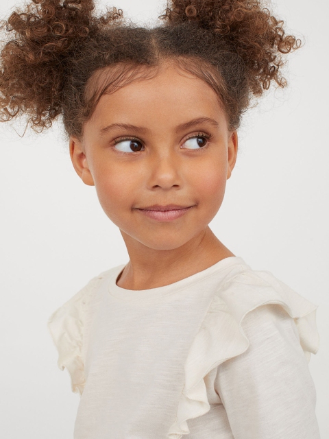 

H&M Girls White Solid Flounced Pure Cotton Top
