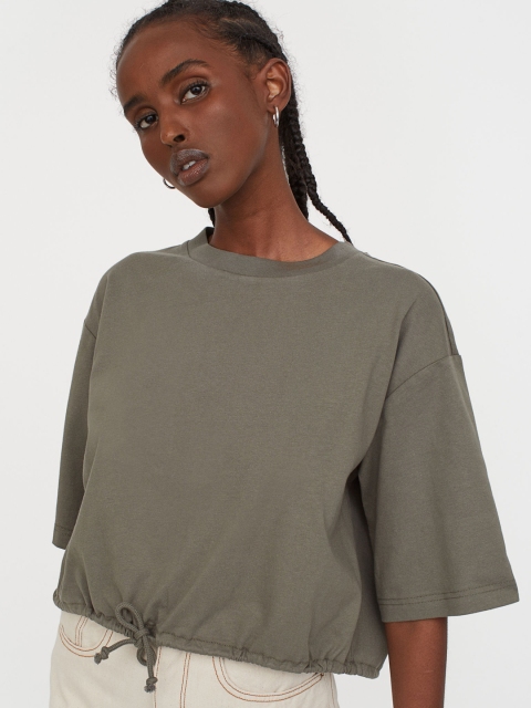 

H&M Women Green Solid Drawstring T-shirt